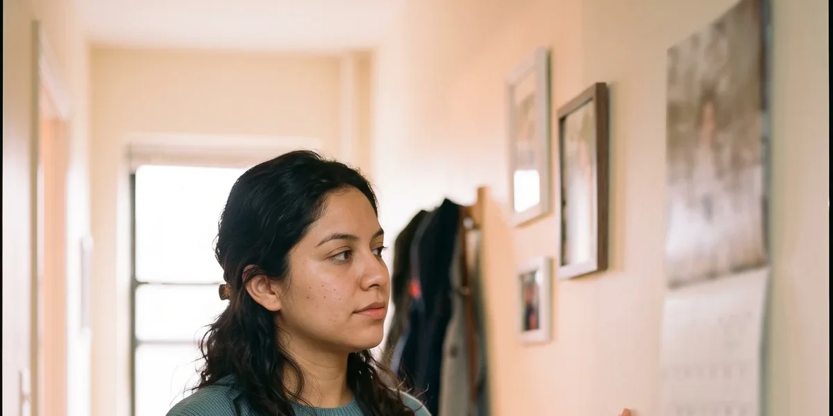Expectant mother looking at a wall calendar while thinking through her adoption timeline
