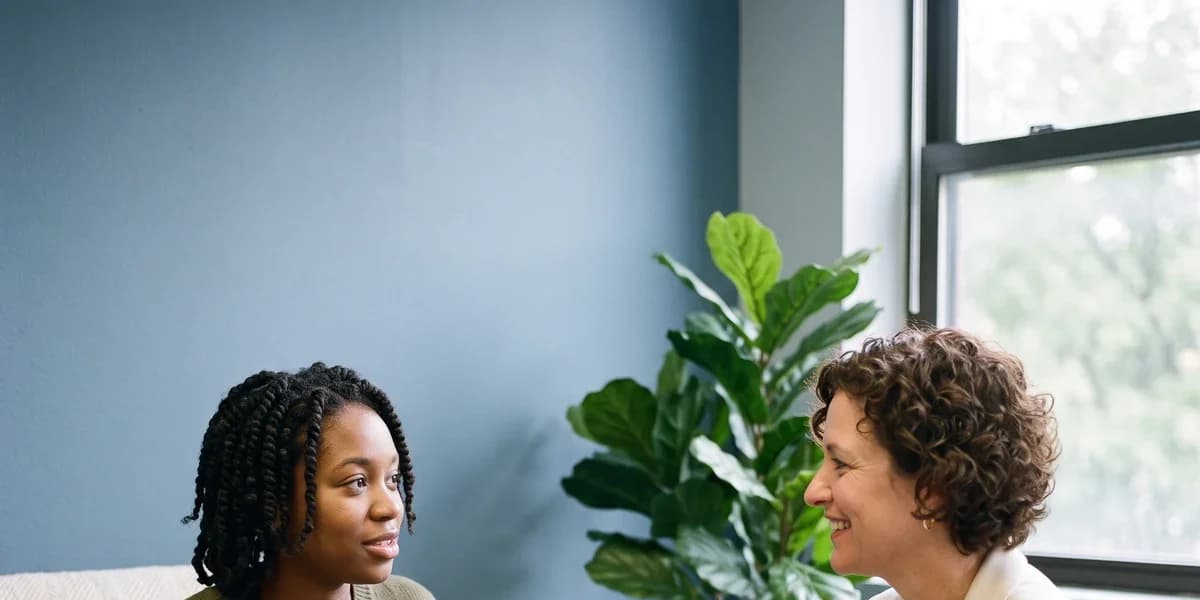 Expectant mother asking questions during a first meeting with a Utah adoption agency