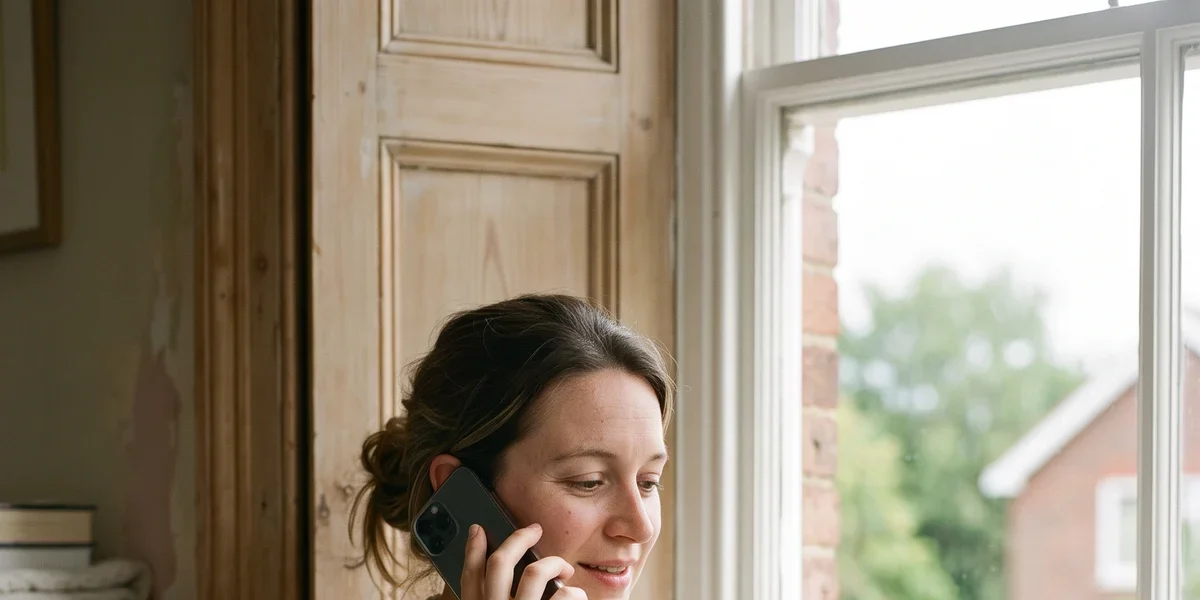 Pregnant woman making her first call to an adoption counselor from home
