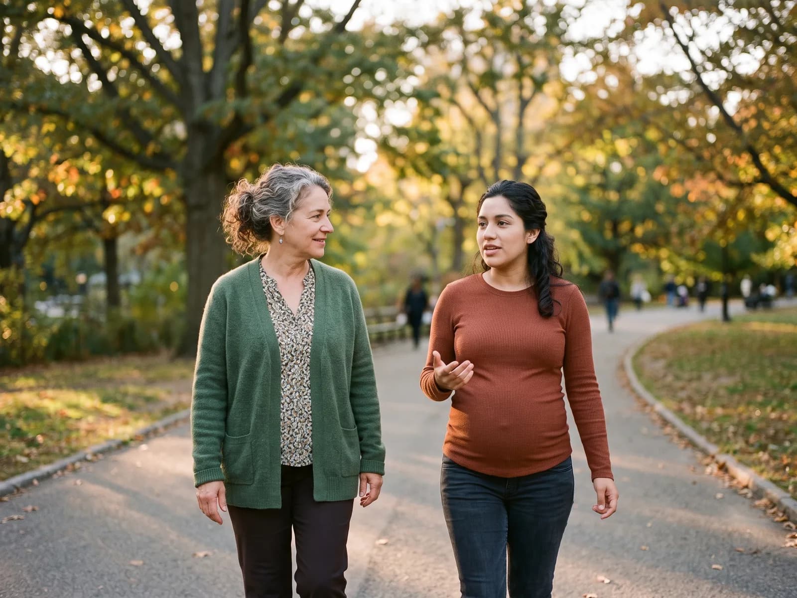 Adoption counselor walking and talking with a birth mother during free options counseling