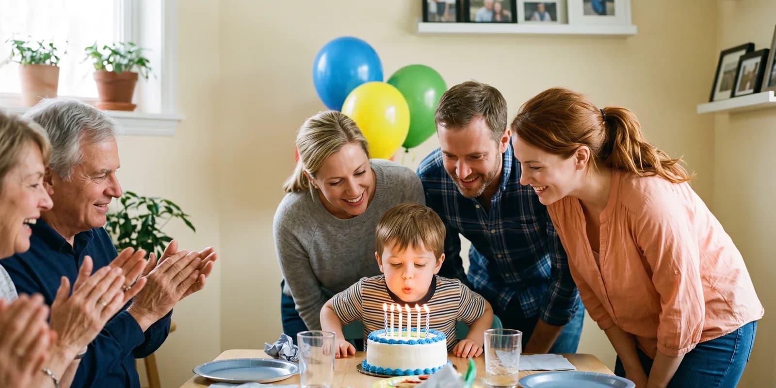 Open adoption years later: the birth mother at the birthday table A birth mother celebrating a child's fifth birthday alongside the adoptive parents, years into an open adoption