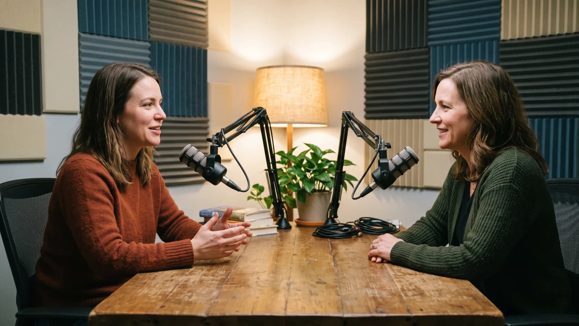 Two women recording a warm conversation on the A Act of Love adoption podcast