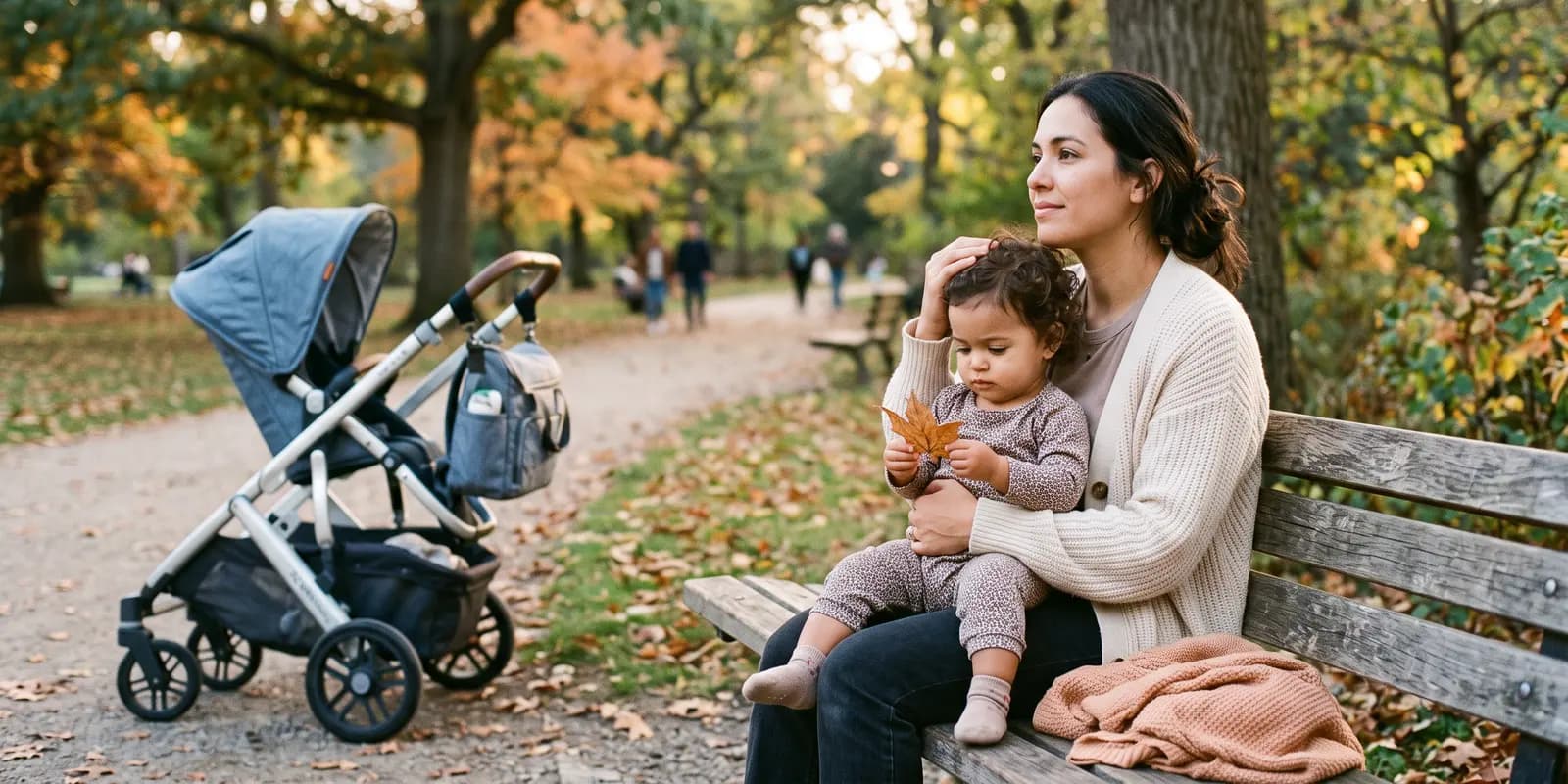 Putting a child up for adoption: thinking it through at any age A mother sits on a park bench with her toddler on her lap, looking into the distance in warm afternoon light