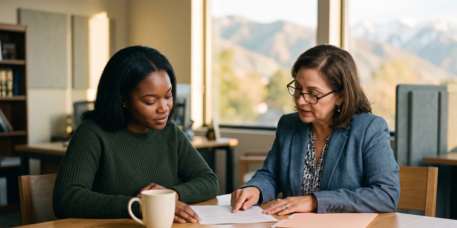 Utah adoption consent is reviewed with the birth mother's own attorney and signed no earlier than 24 hours after birth A birth mother reviewing Utah adoption consent paperwork with her own attorney before signing, as Utah adoption law requires