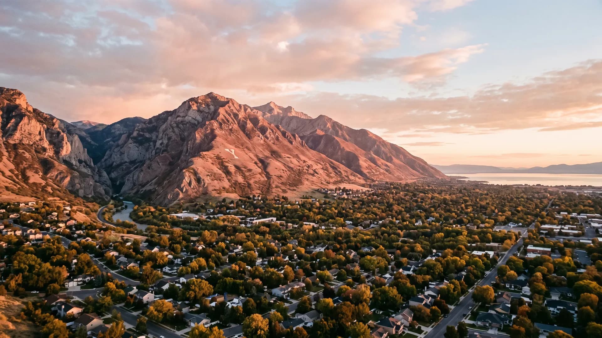 Provo, Utah with the Y mountain and Provo Canyon at sunset, served by our adoption agency