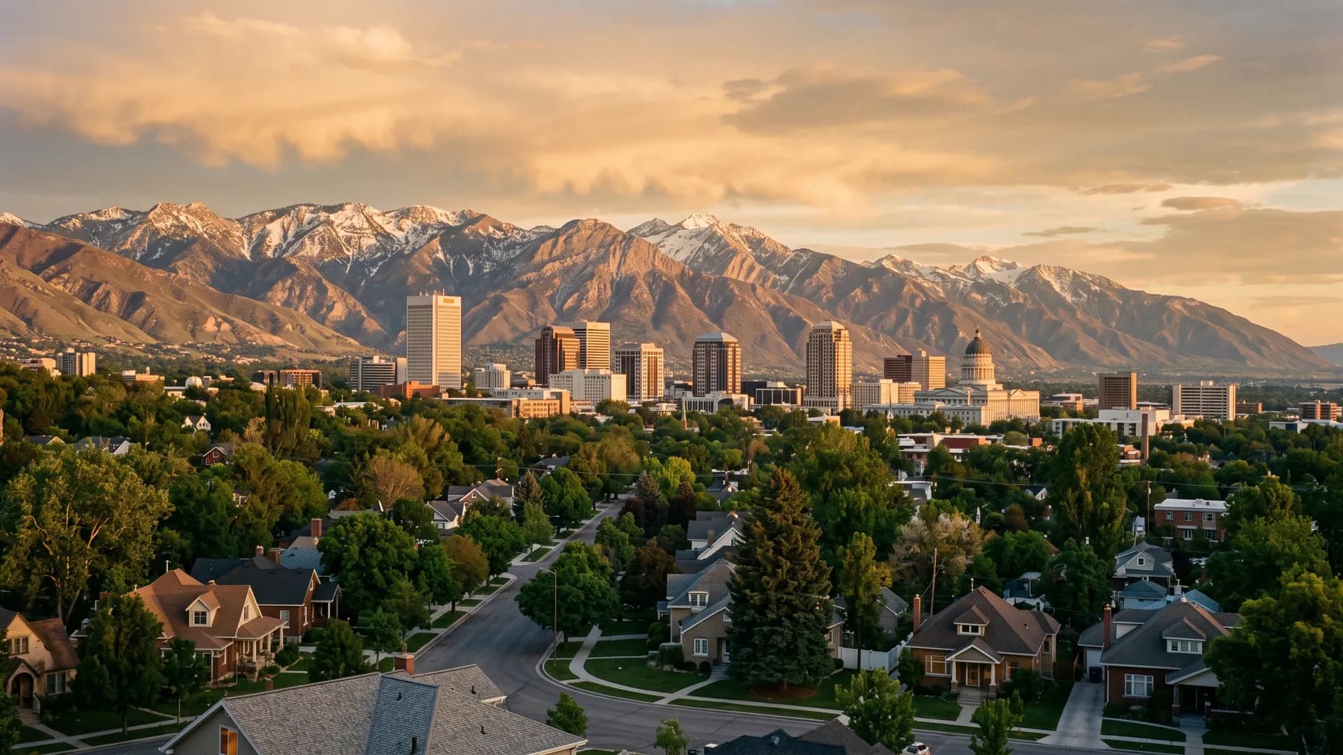 Salt Lake City skyline beneath the Wasatch mountains, served by A Act of Love Adoptions