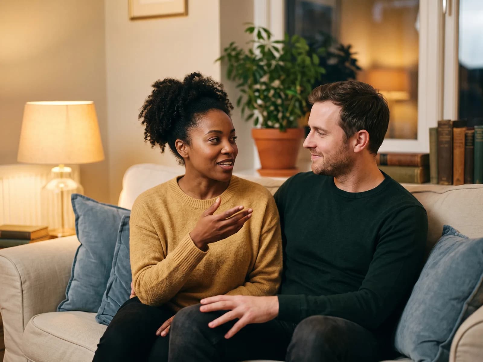 Hopeful adoptive couple discussing the cost of adoption in Utah at home