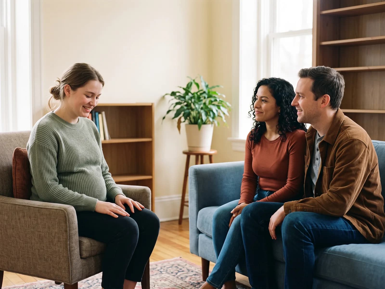 Birth mother meeting a hopeful adoptive family during the matching step of the Utah adoption process
