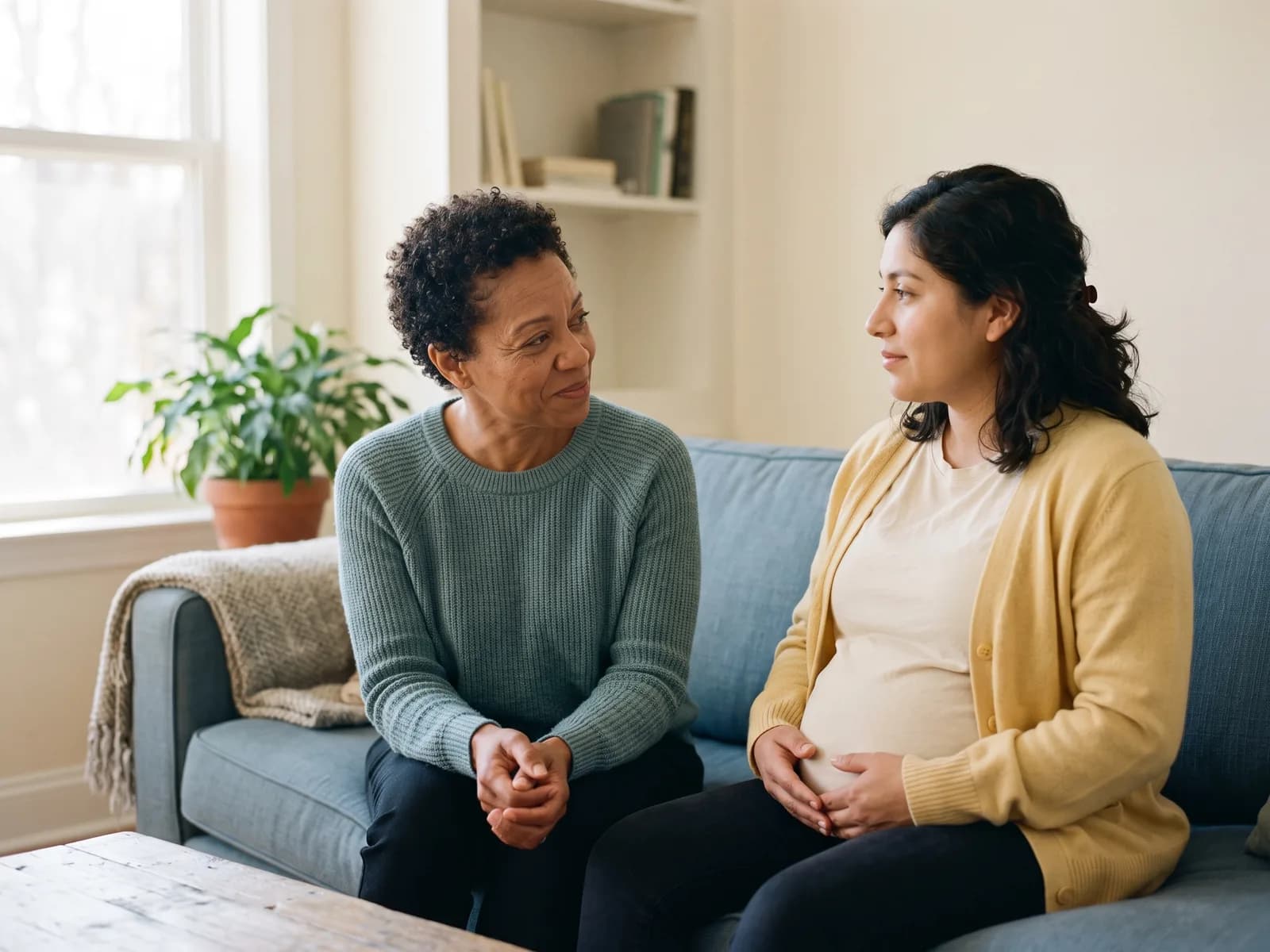 Licensed adoption counselor talking through support options with a pregnant birth mother in Utah